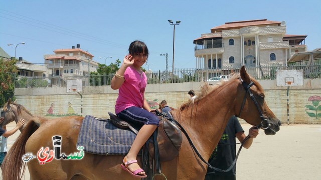 كفرقاسم - فيديو  : تعليم هواية ركوب الخيل في مدرسة جنة ابن رشد في اليوم الرابع لصيف الصادقة 